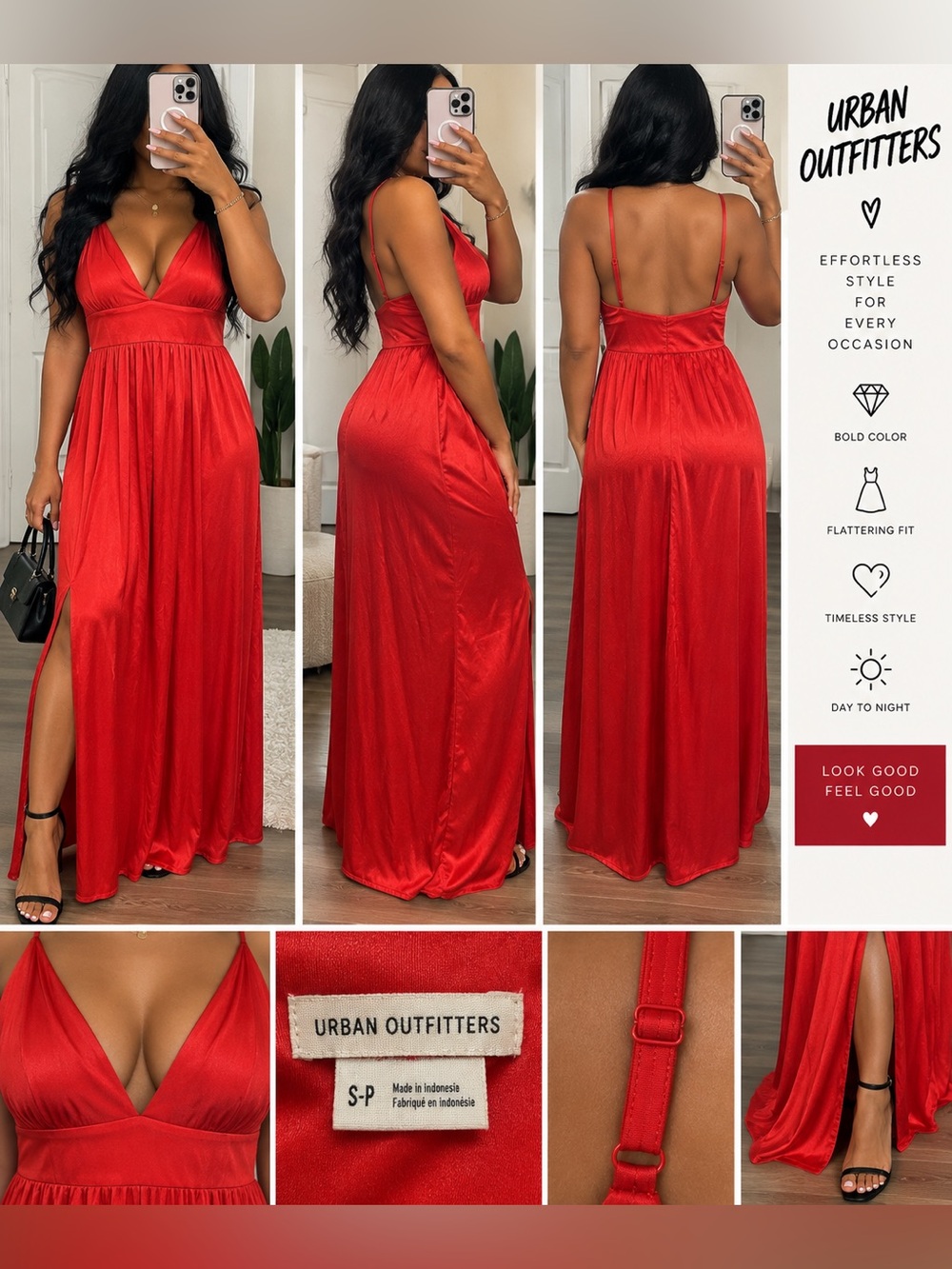Urban Outfitters Red Satin Maxi Dress with Spaghetti Straps size small